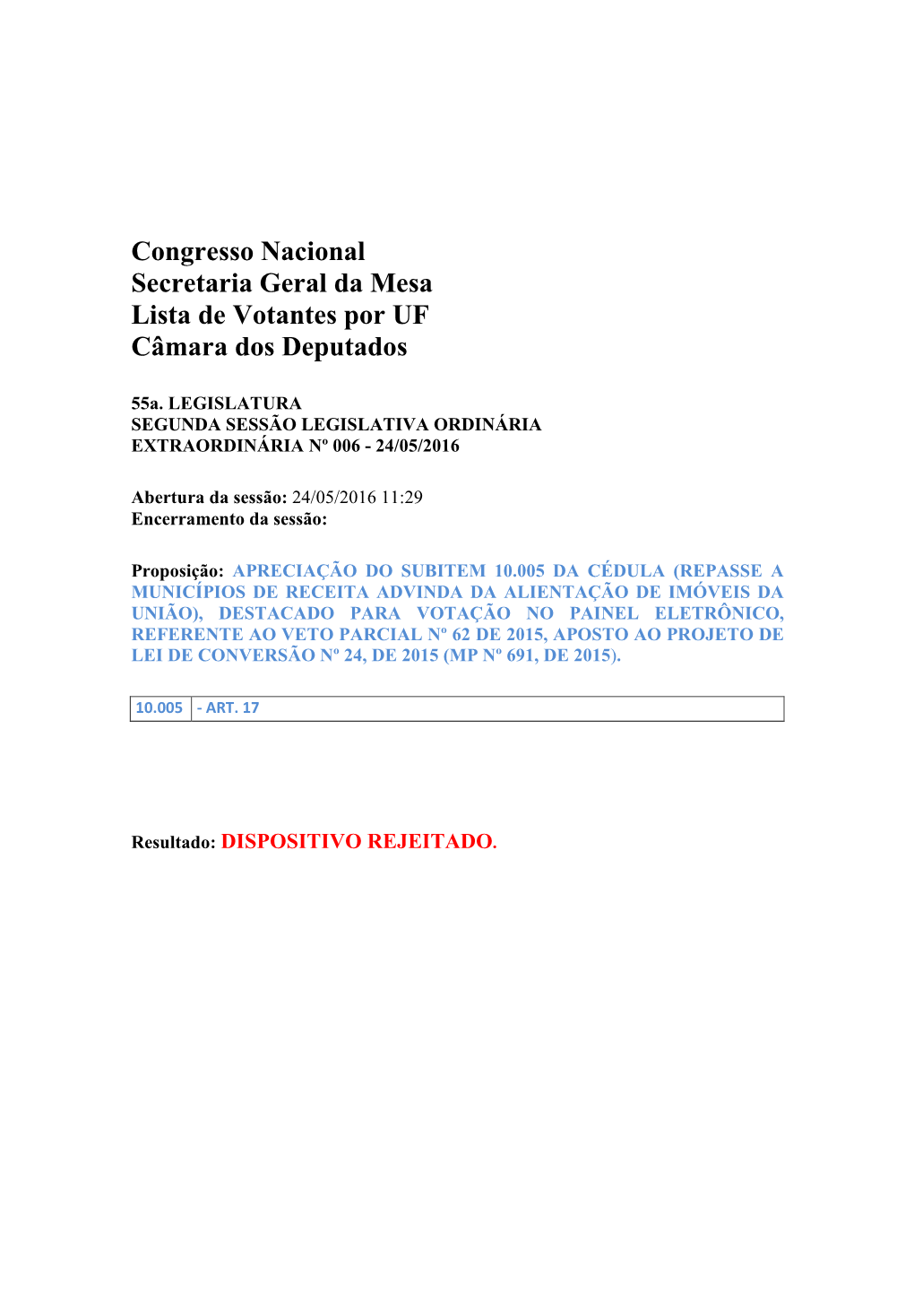 Congresso Nacional Secretaria Geral Da Mesa Lista De Votantes Por UF Câmara Dos Deputados