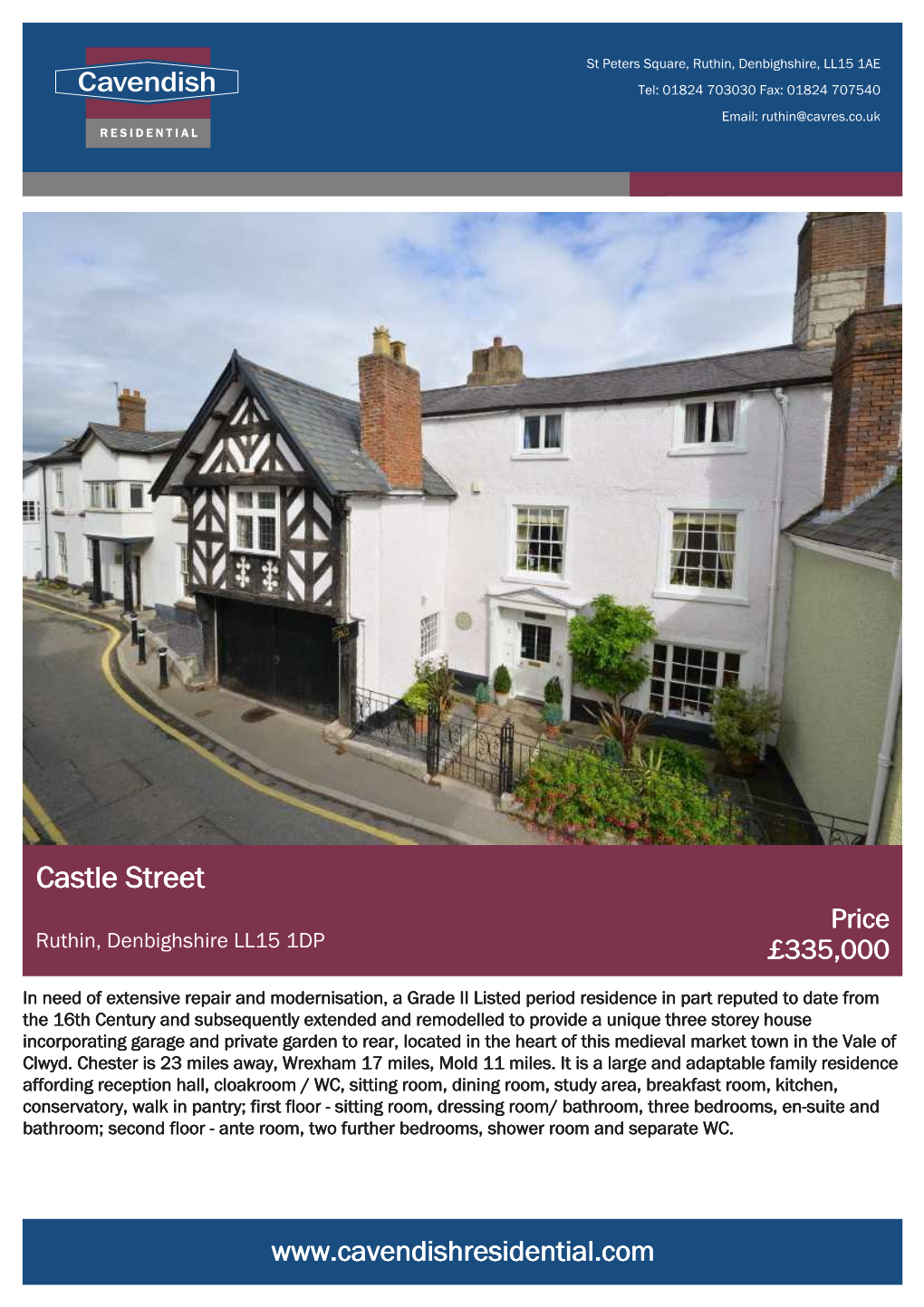 Castle Street Price Ruthin, Denbighshire LL15 1DP £335,000