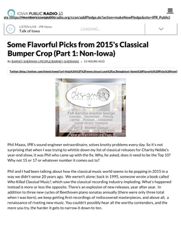 Some Flavorful Picks from 2015'S Classical Bumper Crop (Part 1: Non-Iowa)