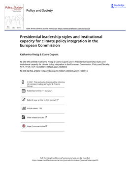 Presidential Leadership Styles and Institutional Capacity for Climate Policy Integration in the European Commission
