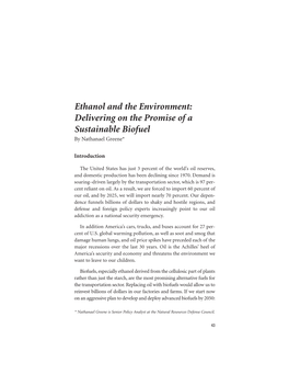 Ethanol and the Environment: Delivering on the Promise of a Sustainable Biofuel by Nathanael Greene*