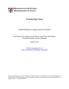 Working Paper Series Global Population Ageing: Peril Or Promise?