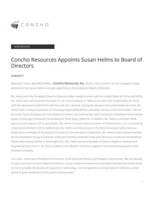 Concho Resources Appoints Susan Helms to Board of Directors