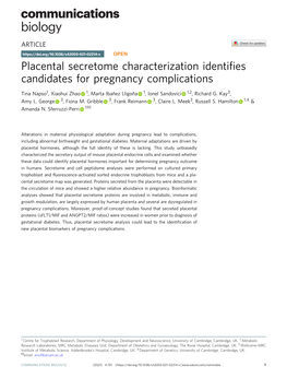 Placental Secretome Characterization Identifies Candidates for Pregnancy