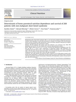 Determinants of Home Parenteral Nutrition Dependence and Survival of 268 Patients with Non-Malignant Short Bowel Syndrome