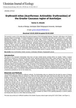 Erythraeid Mites (Acariformes: Actinedida: Erythraeidae) of the Greater Caucasus Region of Azerbaijan