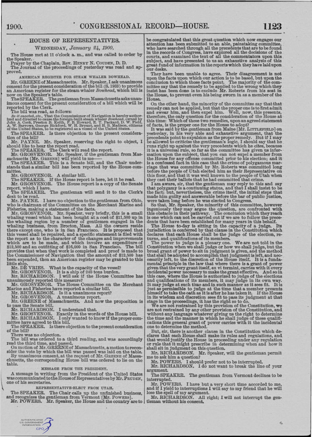 Congressional Record-House. 1123