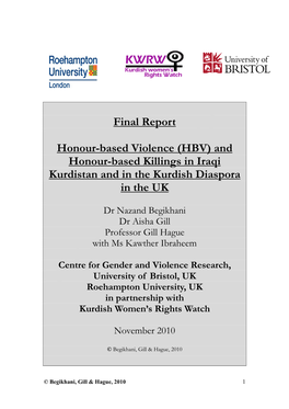 Honour Based Violence Report IKR and Kurdish Diaspora