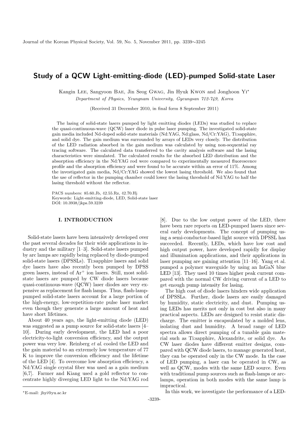 Study of a QCW Light-Emitting-Diode (LED)-Pumped Solid-State Laser