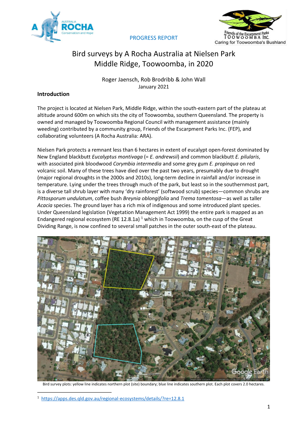 Bird Surveys by a Rocha Australia at Nielsen Park Middle Ridge, Toowoomba, in 2020