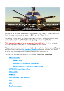 Is Their New Flight Simulator Package Set for Release in 2020 for Both PC and Xbox