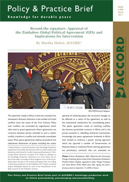 Appraisal of the Zimbabwe Global Political Agreement (GPA) and Implications for Intervention