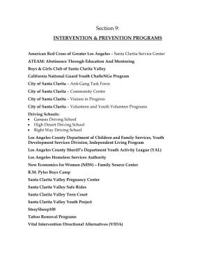 Section 9: INTERVENTION & PREVENTION PROGRAMS