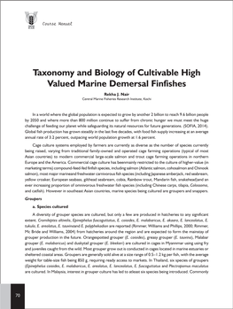 Taxonomy and Biology of Cultivable High Valued Marine Demersal Finfishes Rekha J
