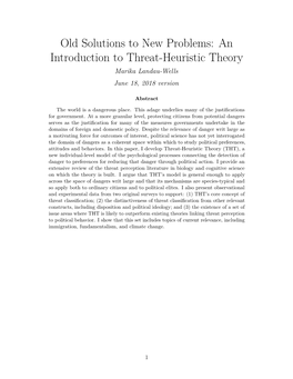 An Introduction to Threat-Heuristic Theory Marika Landau-Wells June 18, 2018 Version