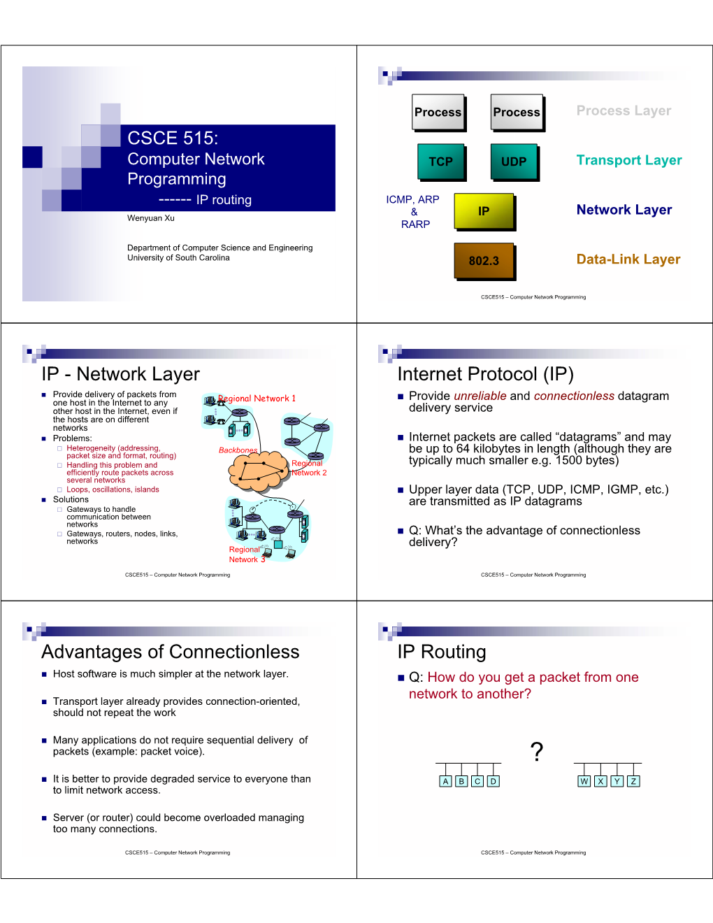 IP Routing ICMP, ARP & IP Network Layer Wenyuan Xu RARP