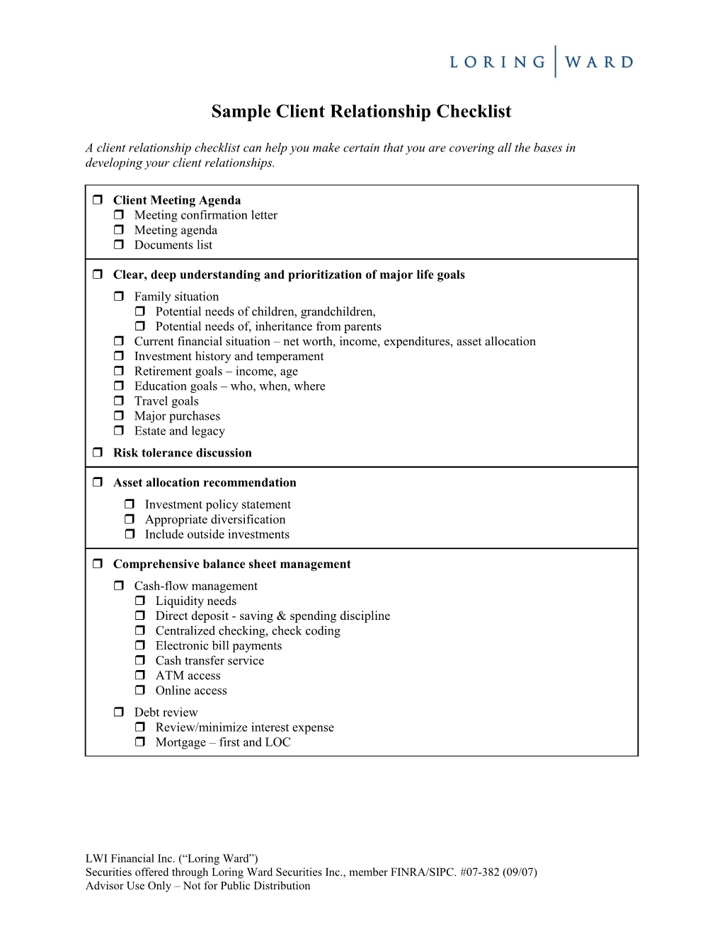 Andrews Group Client Checklist