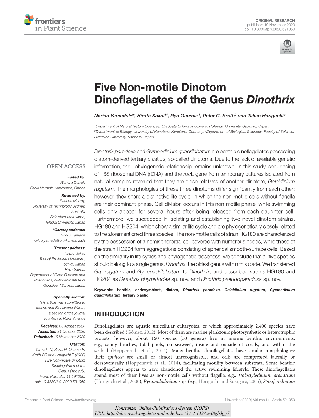 Five Non-Motile ﻿﻿Dinotom Dinoflagellates of the Genus ﻿Dinothrix﻿