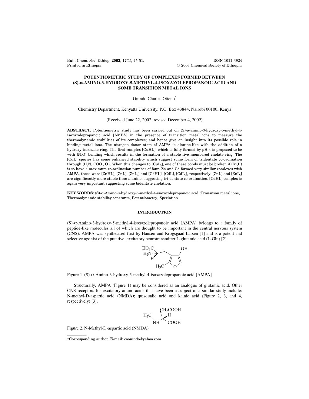 Α-Amino-3-Hydroxy-5-Methyl-4-Isoxazolepropanoic Acid and Some Transition Metal Ions