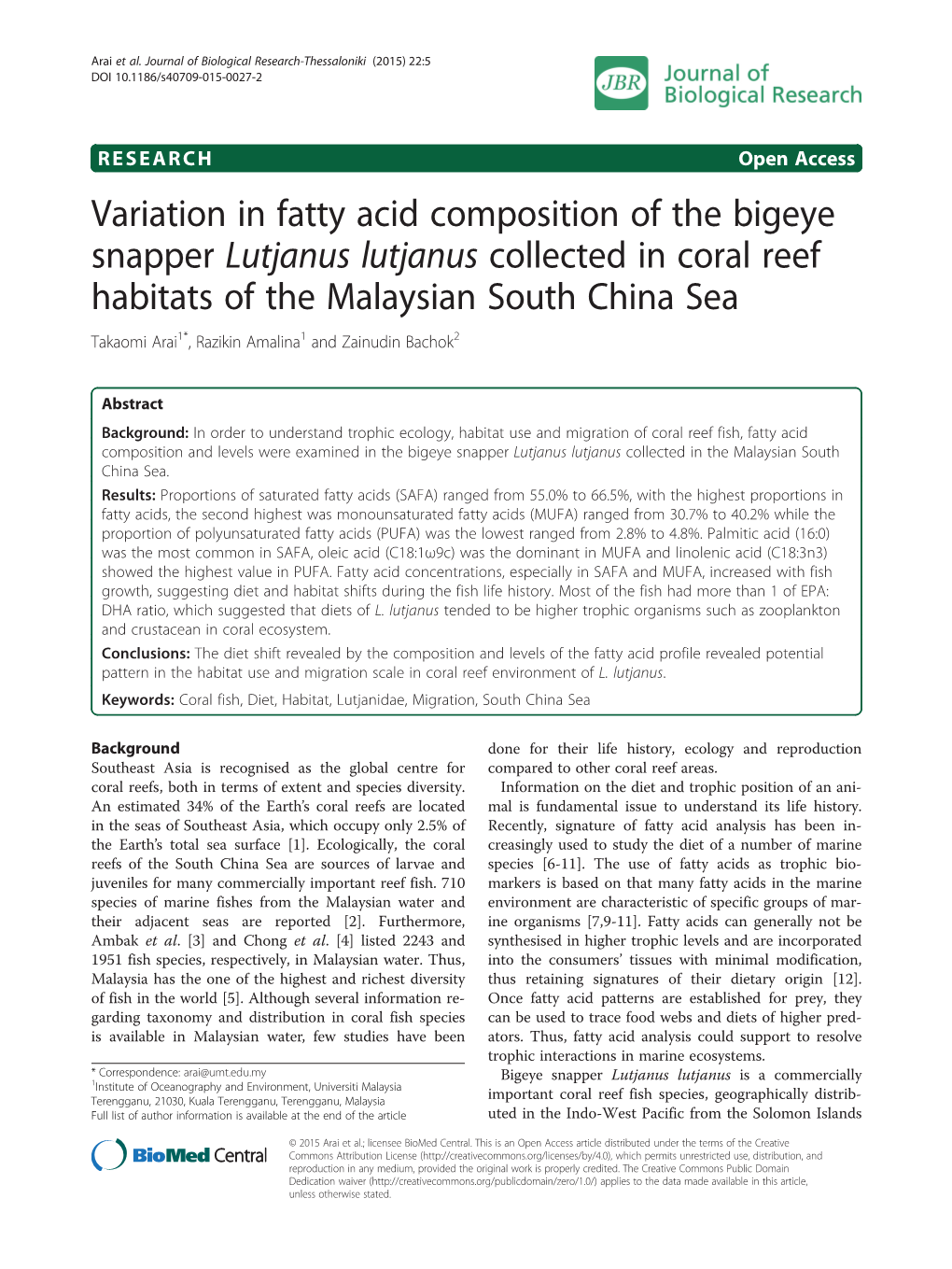 Variation in Fatty Acid Composition of the Bigeye Snapper Lutjanus