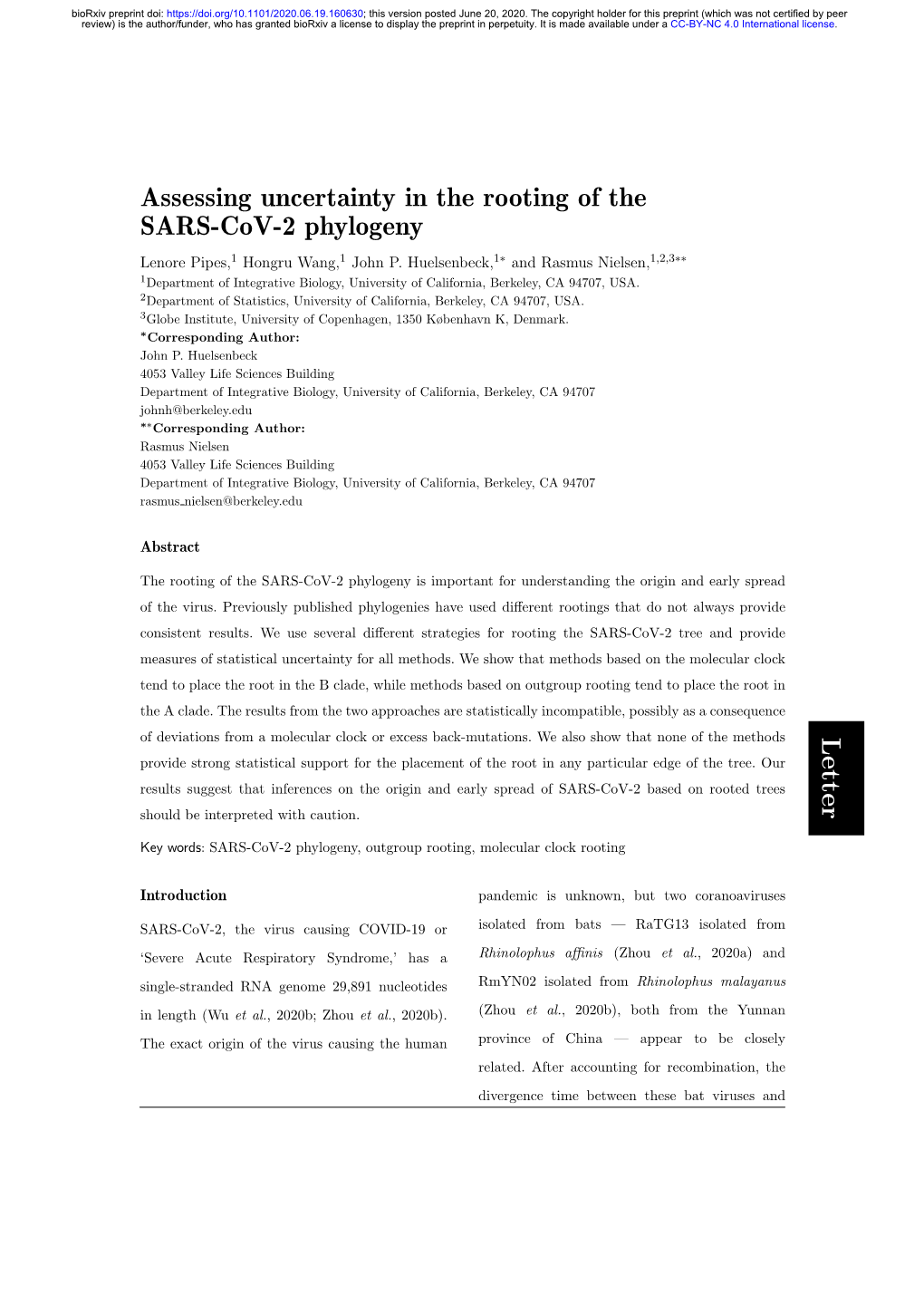 Assessing Uncertainty in the Rooting of the SARS-Cov-2 Phylogeny