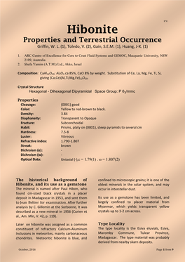 Hibonite Properties and Terrestrial Occurrence Griffin, W