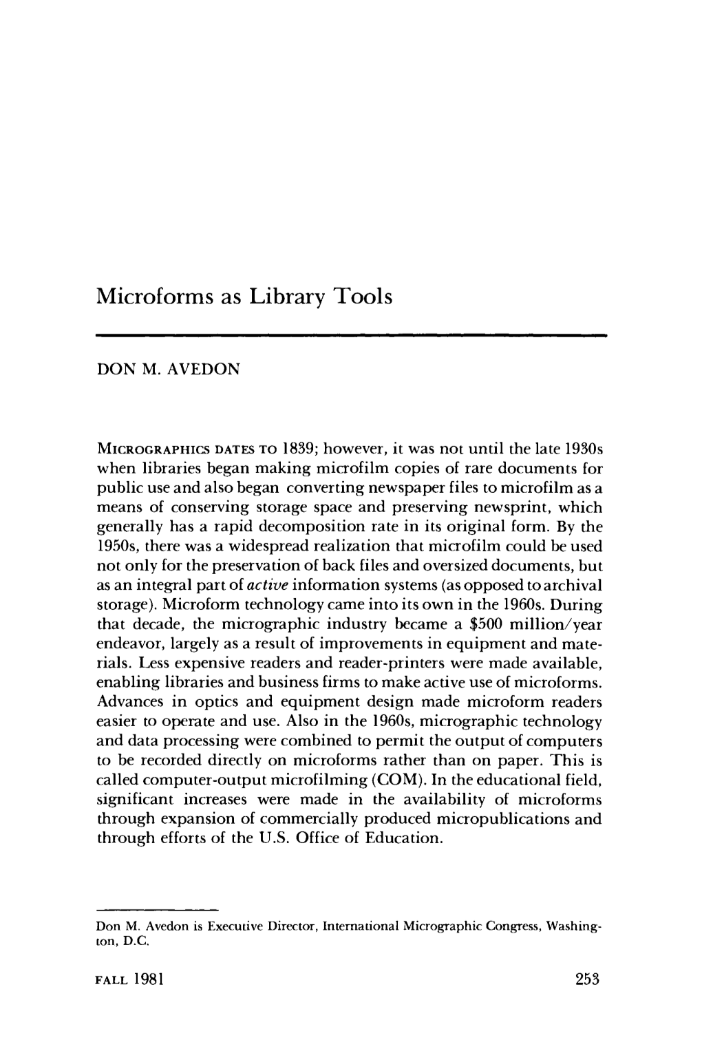 Microforms As Library Tools