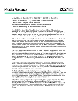 2021/22 Season: Return to the Stage!