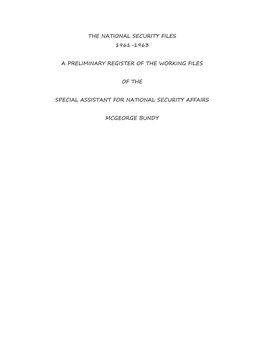 The National Security Files 1961-1963 a Preliminary