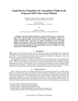 Liquid Rocket Propulsion for Atmospheric Flight in the Proposed ARES Mars Scout Mission