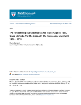 The Newest Religious Sect Has Started in Los Angeles: Race, Class, Ethnicity, and the Origins of the Pentecostal Movement, 1906 – 1913