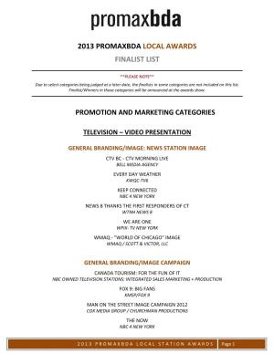 2013 Promaxbda Local Awards Finalist List