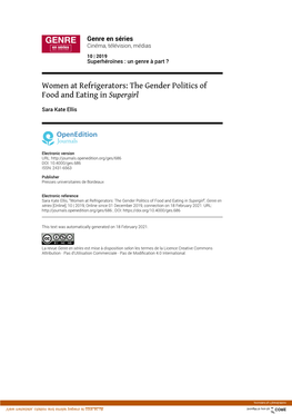 Genre En Séries, 10 | 2019 Women at Refrigerators: the Gender Politics of Food and Eating in Supergirl 2