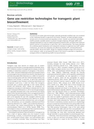 Gene Use Restriction Technologies for Transgenic Plant Bioconfinement