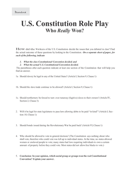 U.S. Constitution Role Play Who Really Won?