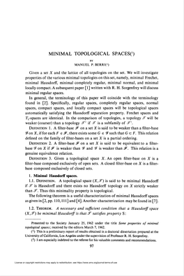 Minimal Topological Spaces(')
