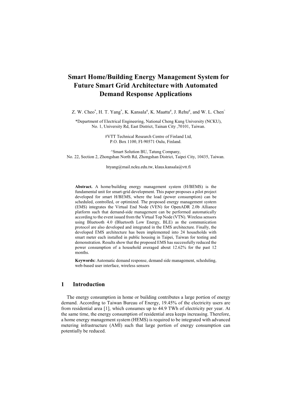 Smart Home/Building Energy Management System for Future Smart Grid Architecture with Automated Demand Response Applications
