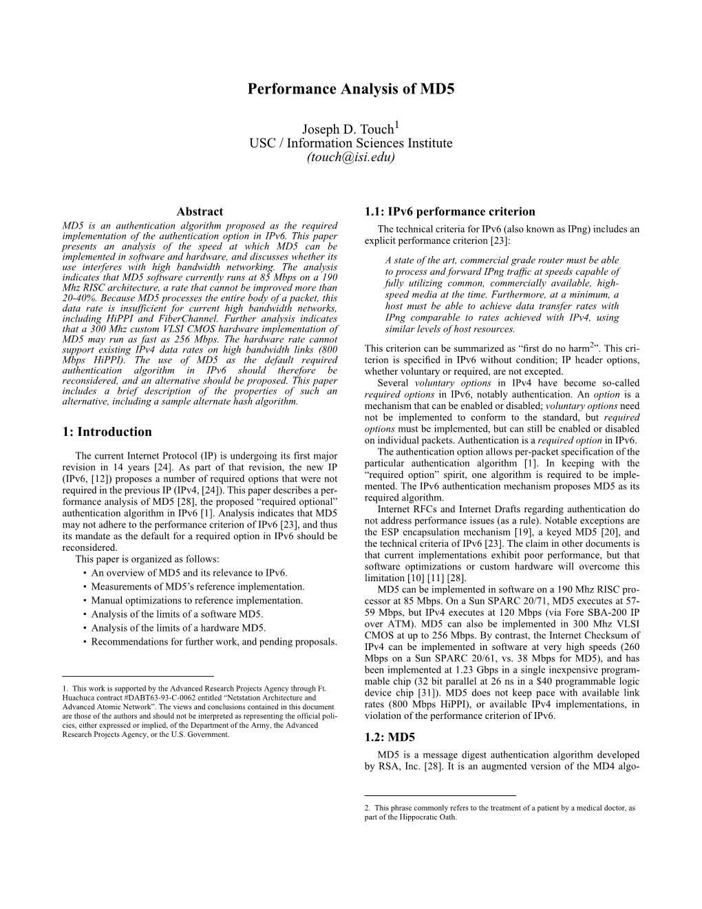 Performance Analysis of MD5