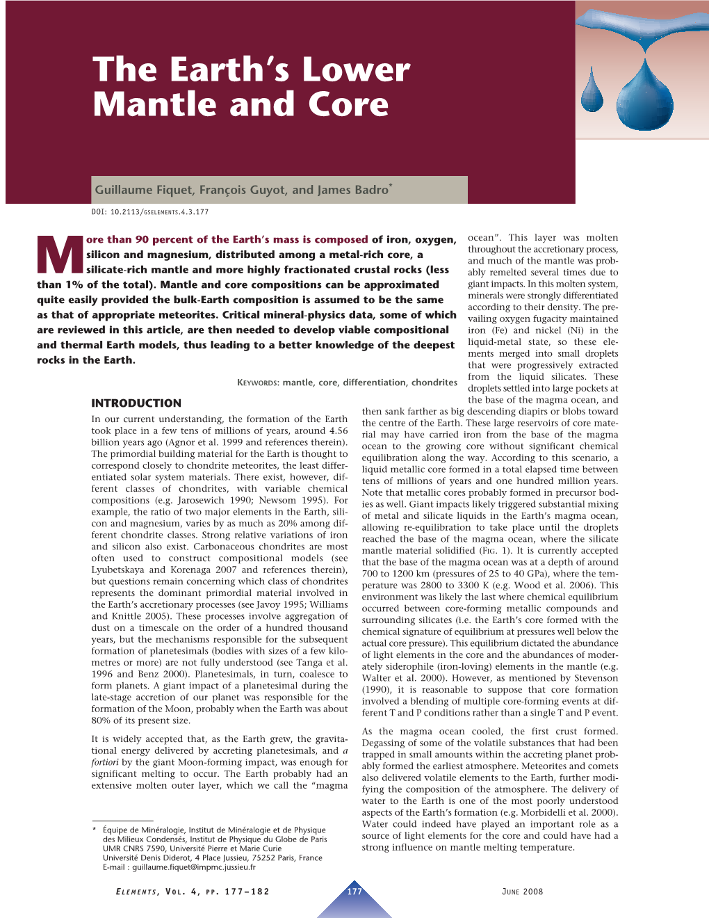 The Earth's Lower Mantle and Core