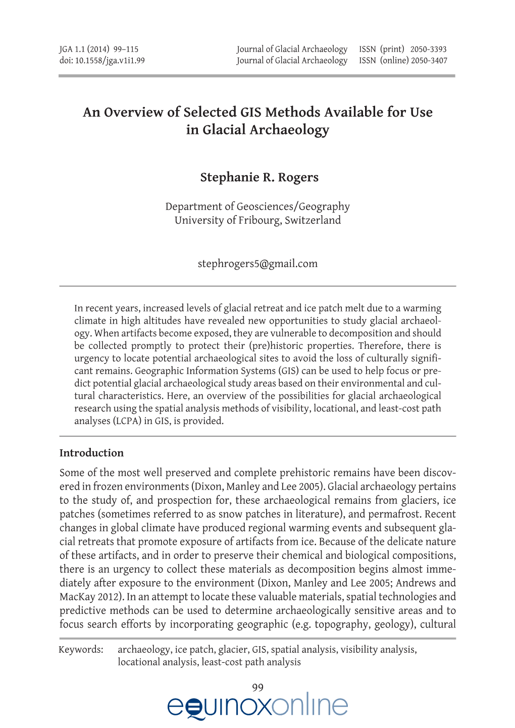 An Overview of Selected GIS Methods Available for Use in Glacial Archaeology