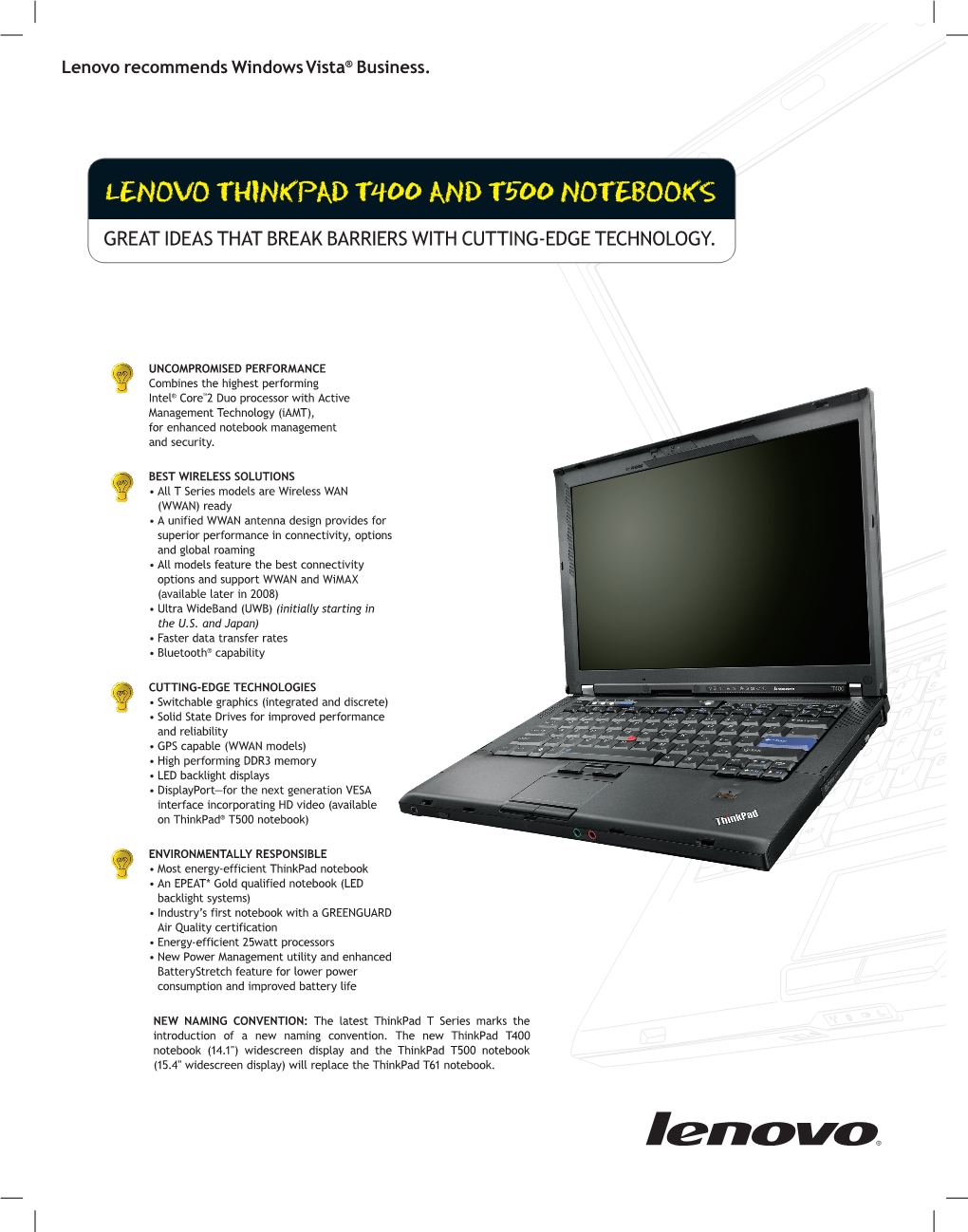 Lenovo Thinkpad T400 and T500 Notebooks