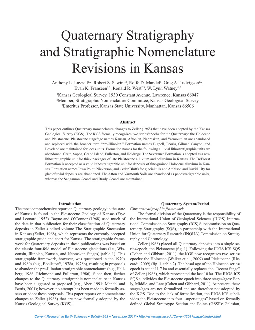 Quaternary Stratigraphy and Stratigraphic Nomenclature Revisions in Kansas Anthony L