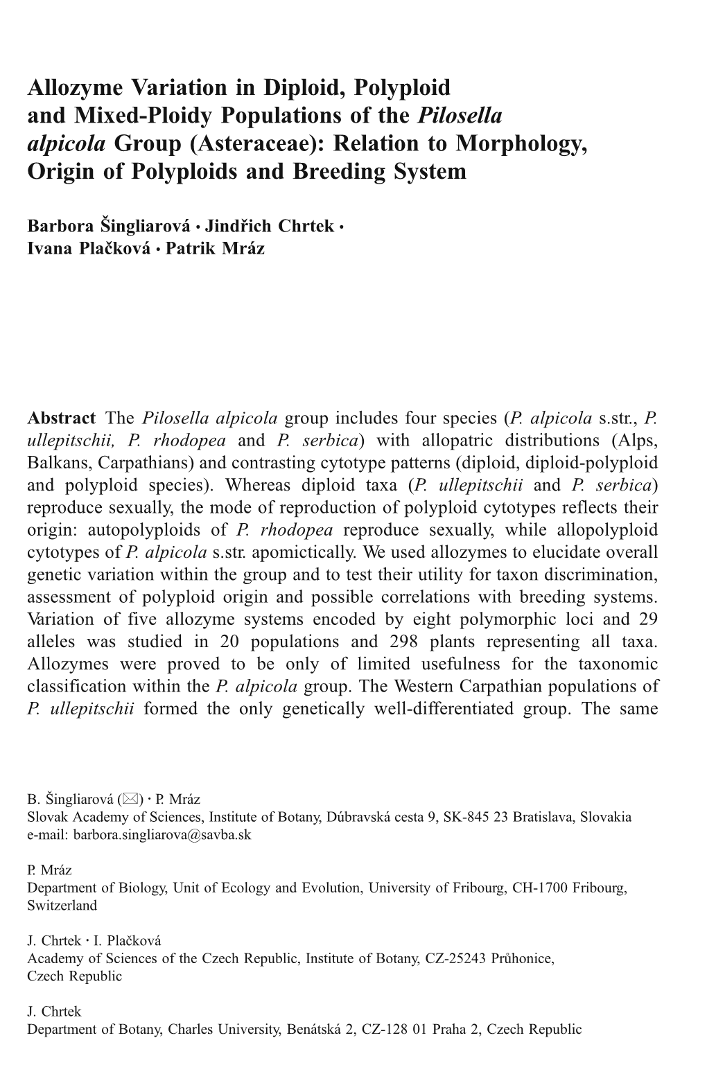 Allozyme Variation in Diploid, Polyploid and Mixed-Ploidy