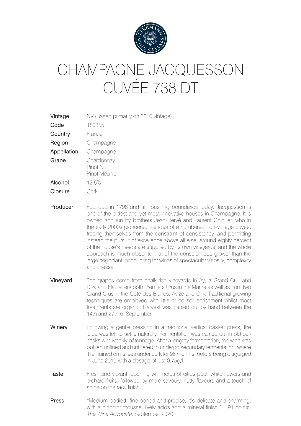 Champagne Jacquesson Cuvée 738 Dt