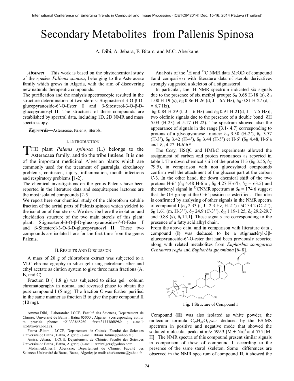 Secondary Metabolites from Pallenis Spinosa