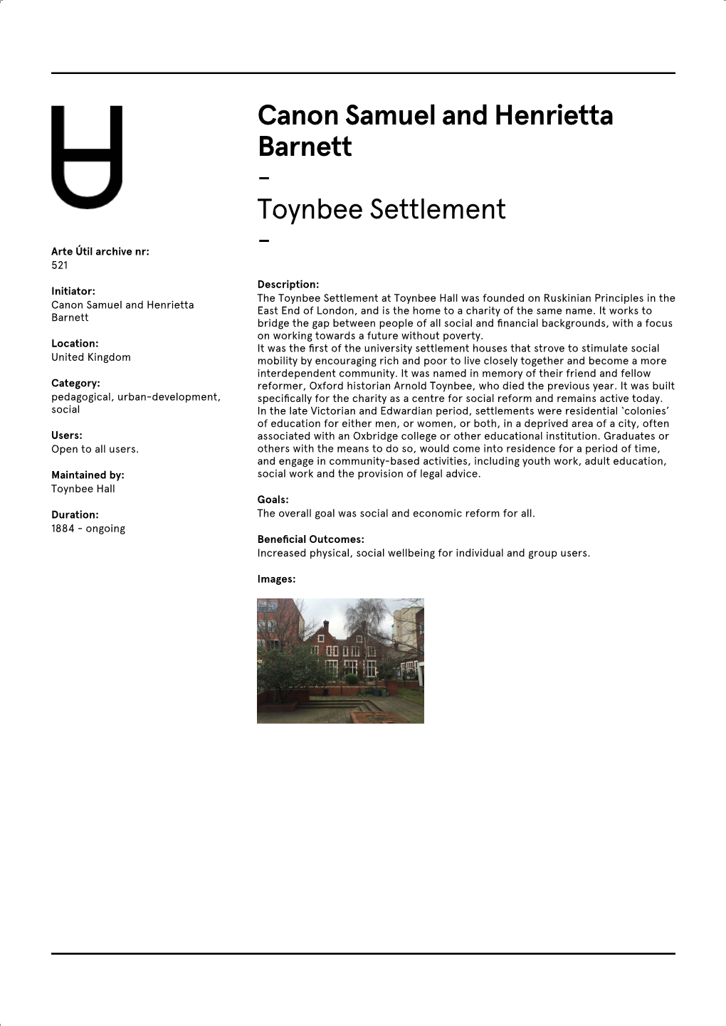 Arte Útil Toynbee Settlement