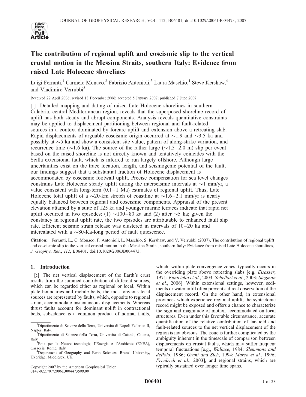 The Contribution of Regional Uplift and Coseismic Slip to the Vertical Crustal