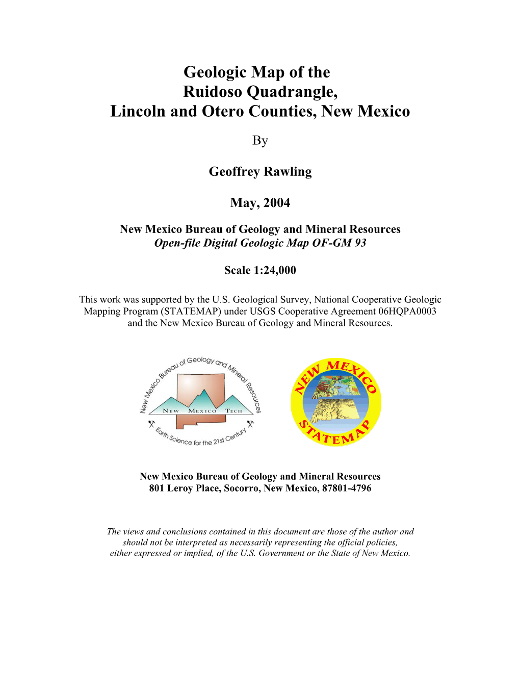 Geologic Map of the Ruidoso Quadrangle, Lincoln and Otero Counties, New Mexico