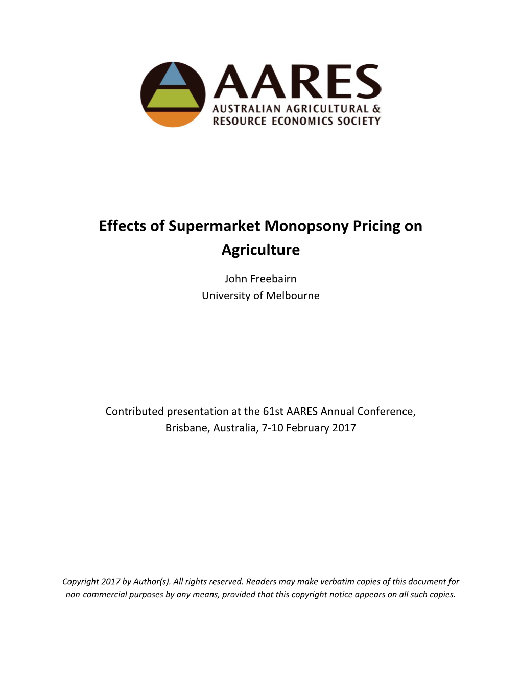 Effects of Supermarket Monopsony Pricing on Agriculture