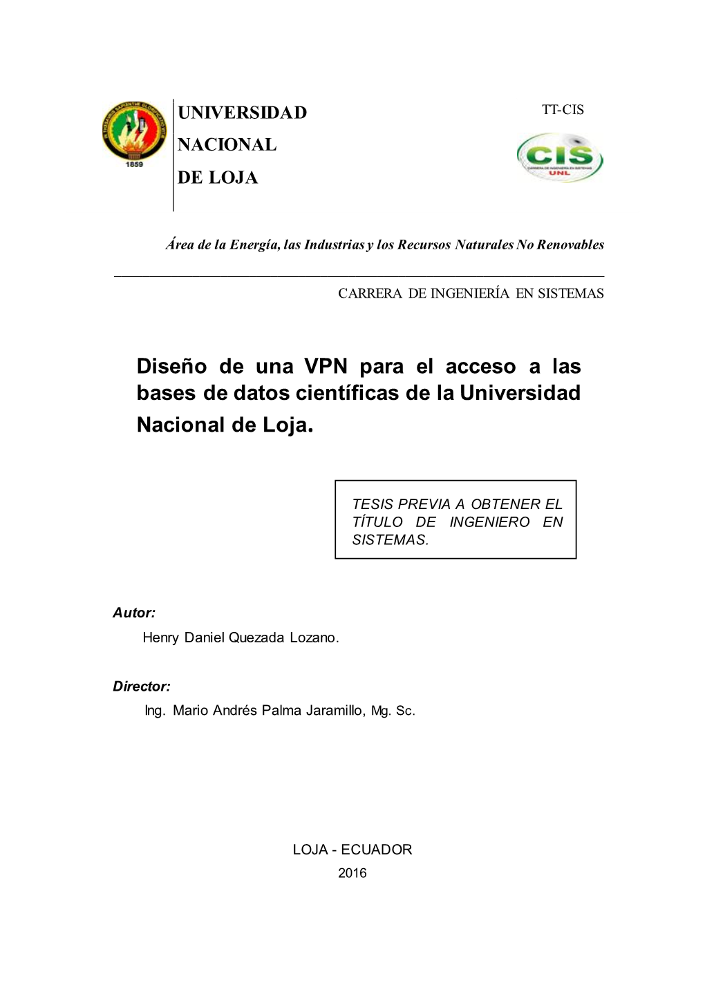 Diseño De Una VPN Para El Acceso a Las Bases De Datos Científicas De La Universidad Nacional De Loja